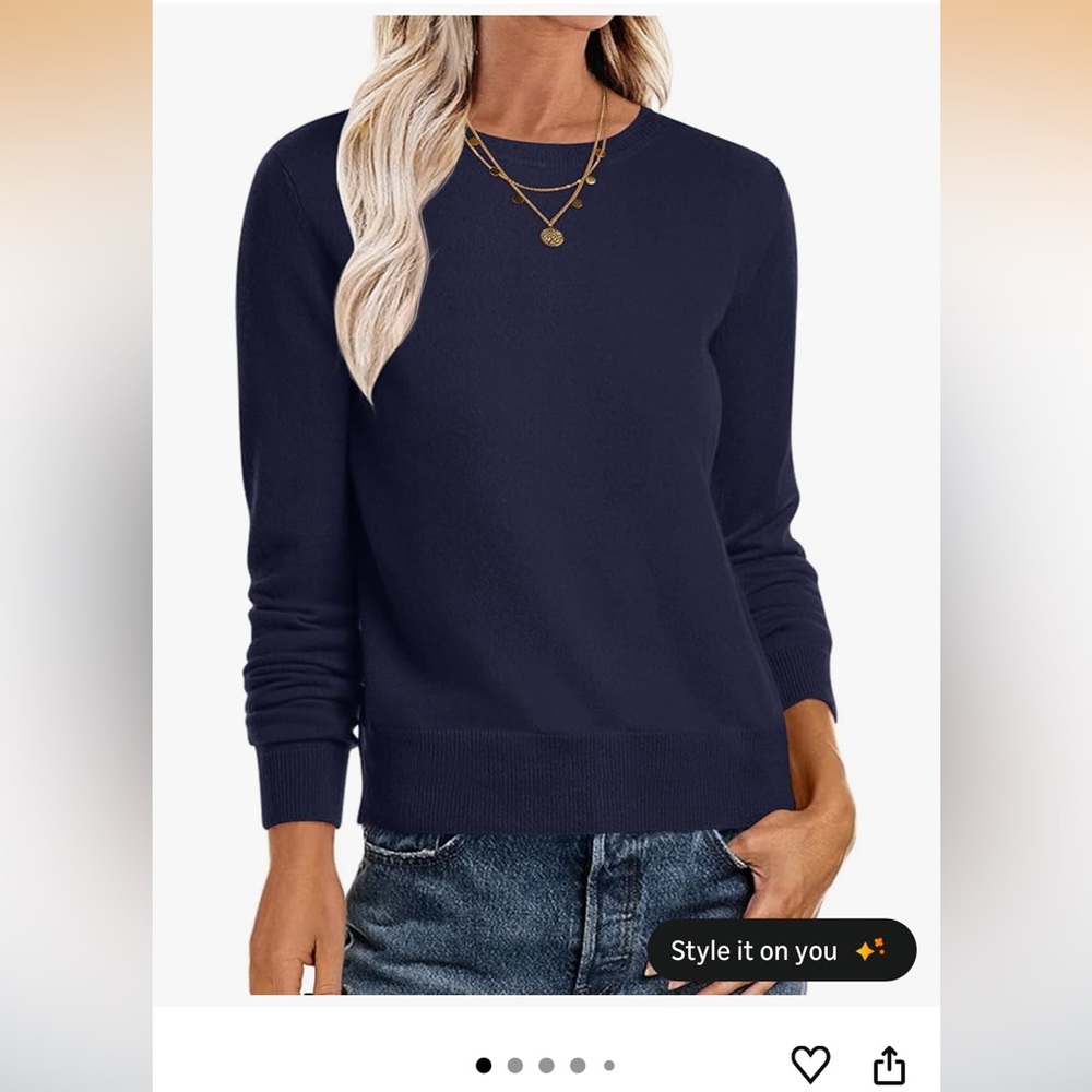 Women's Navy Crewneck Sweater - Lightweight Knit
